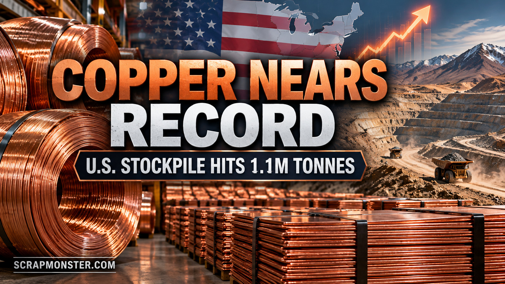 Copper Nears Record as U.S. Stockpile Hits 1.1M Tonnes